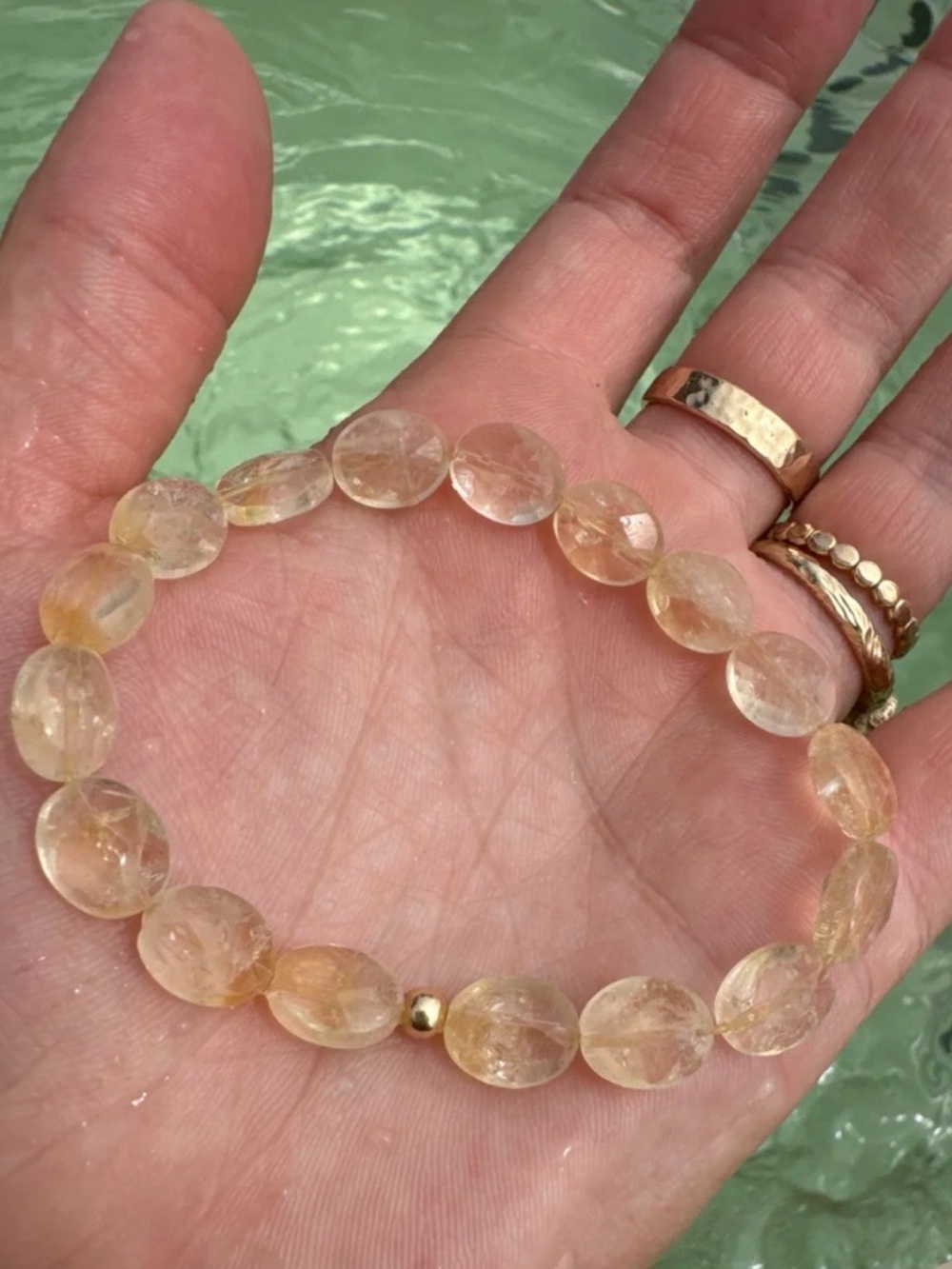 14k Solid Gold rose cut citrine stretch bracelet